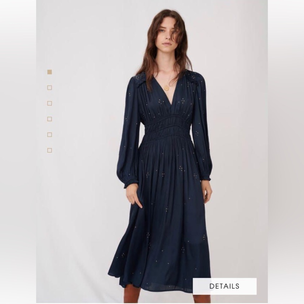 Maje Rhinestone Long Sleeve Georgette Dress